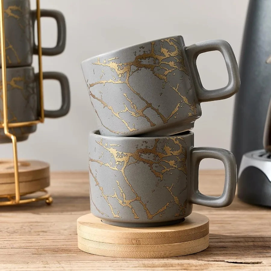 Bella Casa Stackable Espresso Cup Set with Metal Stand
