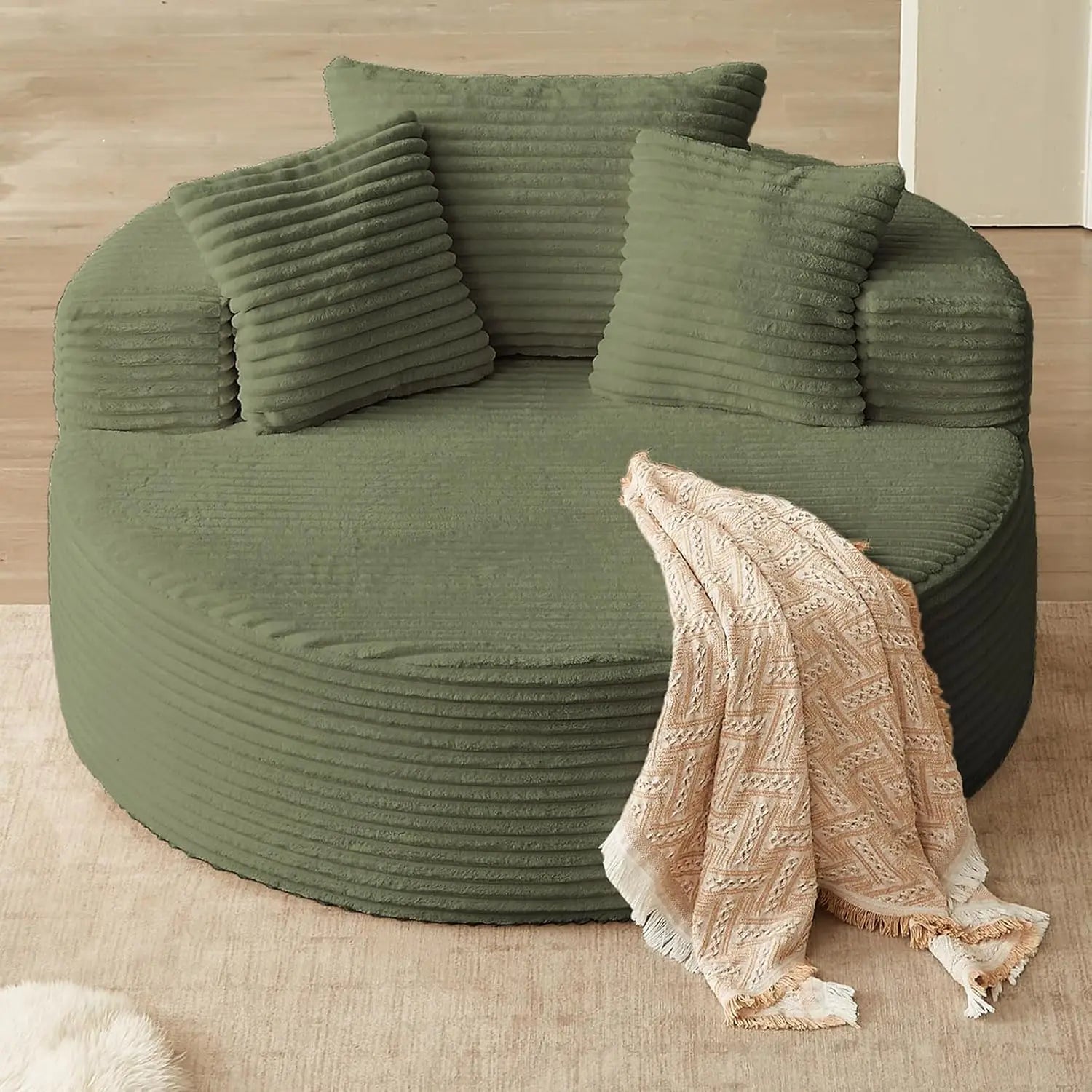 CloudNest Round Corduroy Chaise Lounge with Ottoman