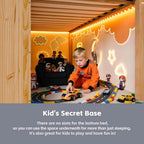 Low Loft Bed Twin Size with LED Lights, Storage Cabinet, Shelf, and Safety Guardrail, Natural Wood