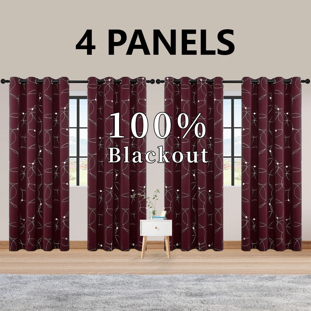 LunaShield Blackout Thermal Foil Grommet Curtain Panels – 4 Piece Set