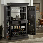 Modern Solid Oak Wine & Bar Cabinet with Glass Storage
