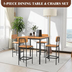 5 Piece Dining Table Set with 4 Chairs, Industrial Space Saving Kitchen Dinette for Apartment, Brown