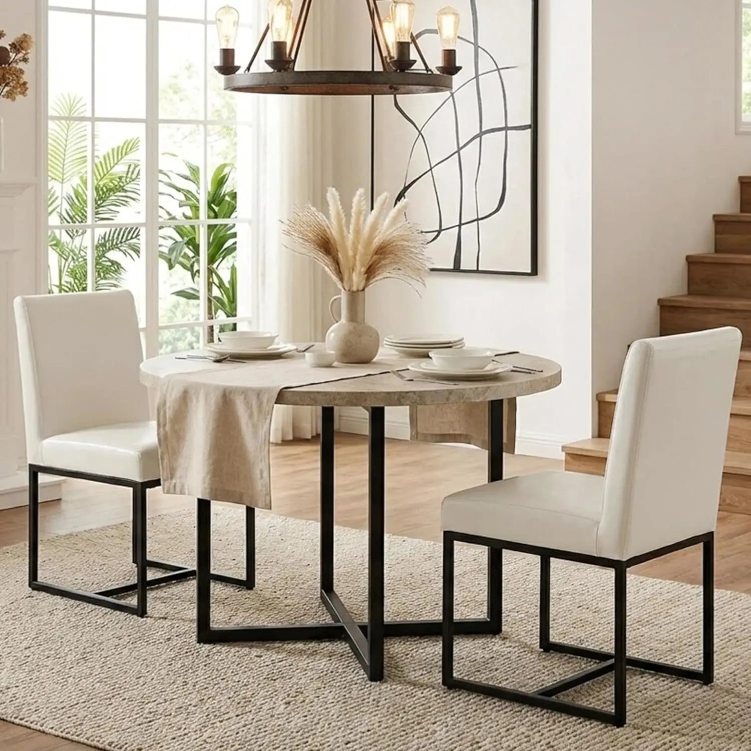 Monroe Mid-Century Linen Dining Chairs with Gold Frame