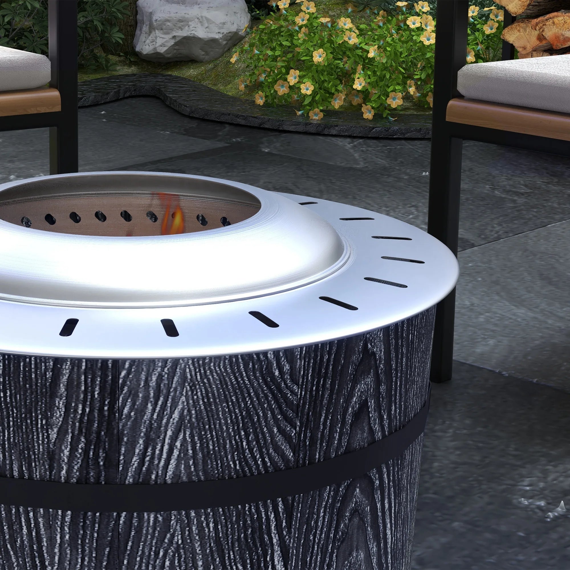 Smokeless Fire Pit with Mat, 20" Firepit, Magnesium Oxide, Black