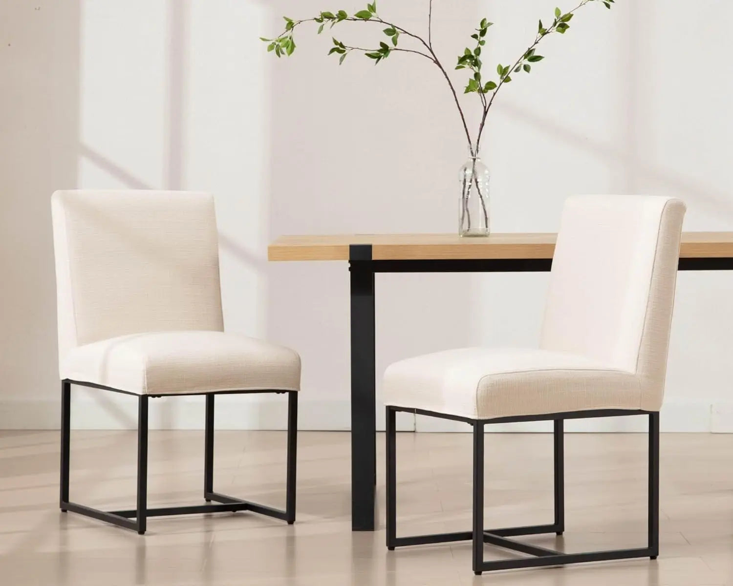Monroe Mid-Century Linen Dining Chairs with Gold Frame