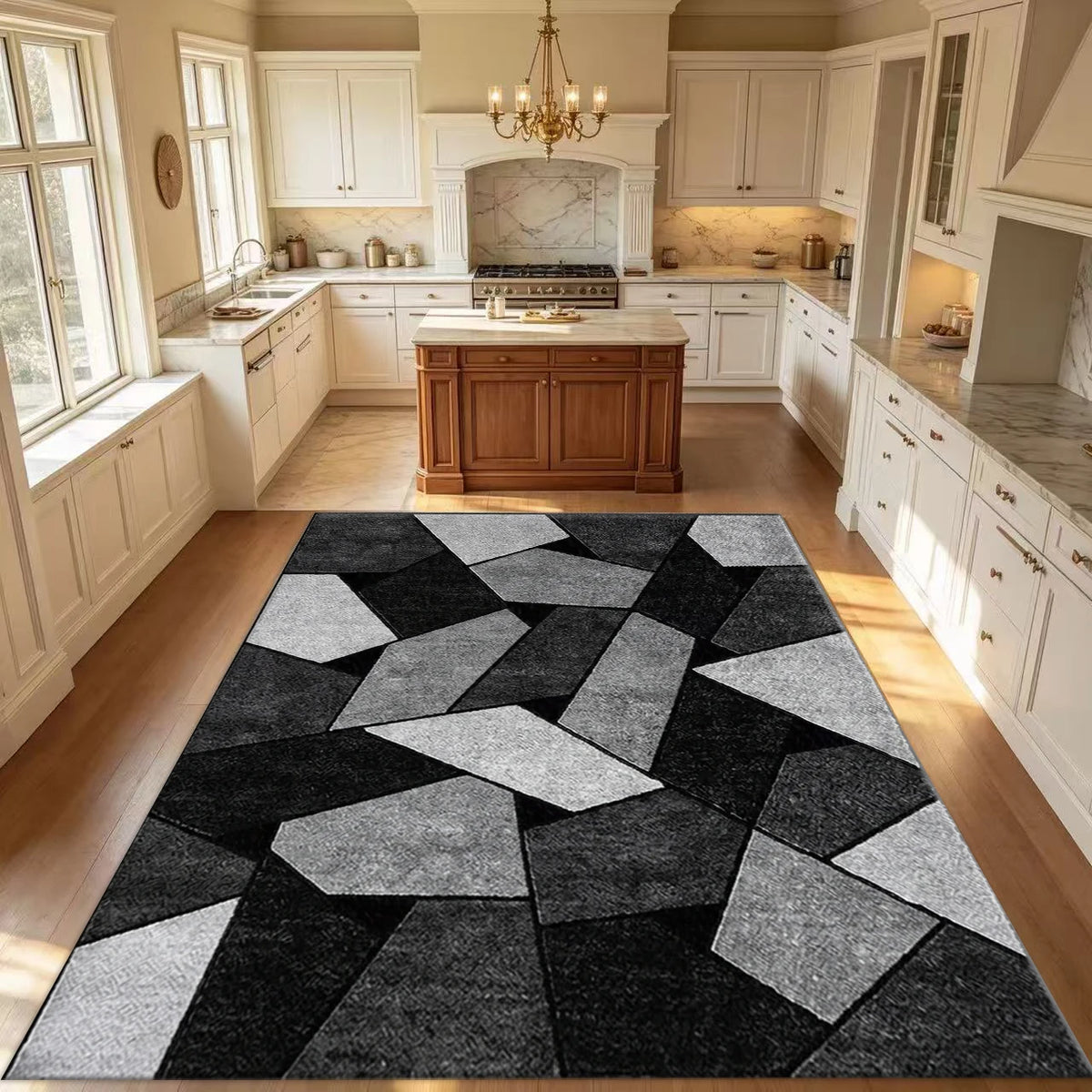 Modern Abstract Geometric Area Rug Black Grey Splicing Block Carpet for Living Room Bedroom Home Decor Floor Mat