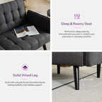 65“ Convertible Futon Sofa Bed w/ 2 USB, Upholstered Tufted Small Adjustable Folding Couch Loveseat, Modern Mid Century, Custom