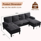 Korser U-Shaped Sectional Sofa 4 Seater Lounge Sleeper with Removable Cushions Upholstered Couches for Living Room