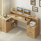 Heritage Farmhouse 62" L-Shaped Executive Desk with Storage & Power Station