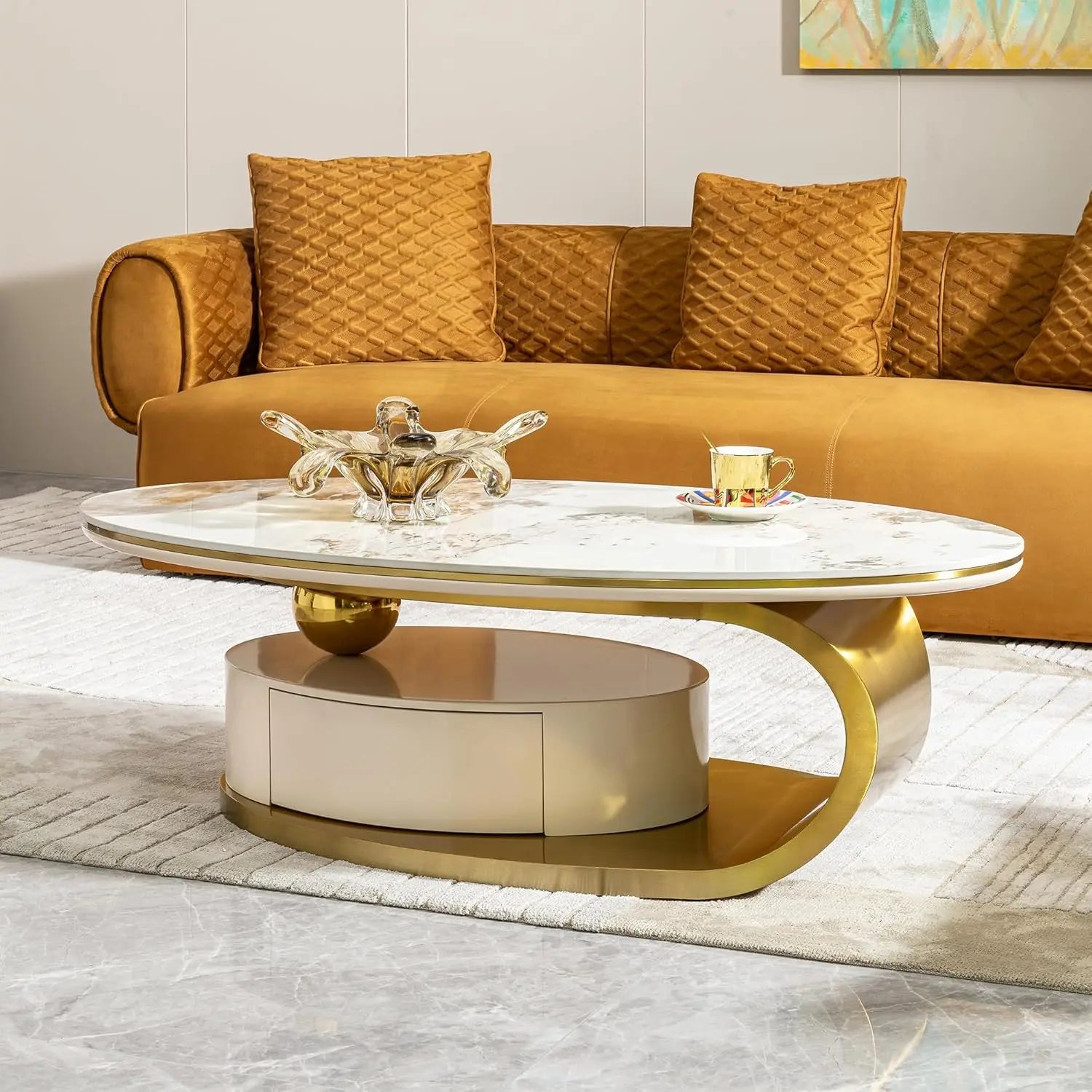 Havencrest Oval Faux Marble Coffee Table