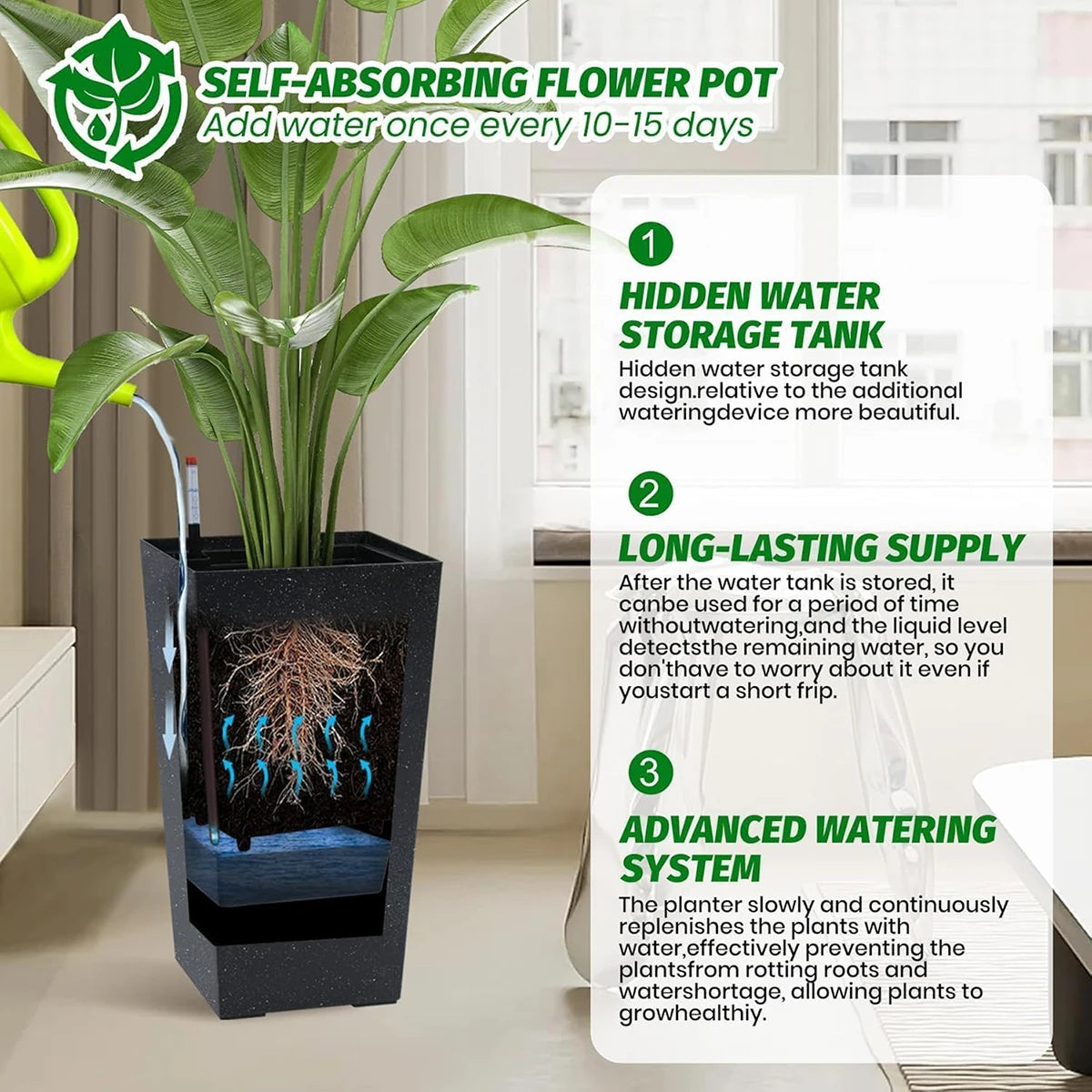 Haven Ridge Modern Self-Watering Rectangular Planter Set – 2 Piece