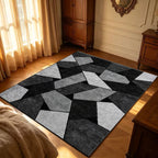 Modern Abstract Geometric Area Rug Black Grey Splicing Block Carpet for Living Room Bedroom Home Decor Floor Mat