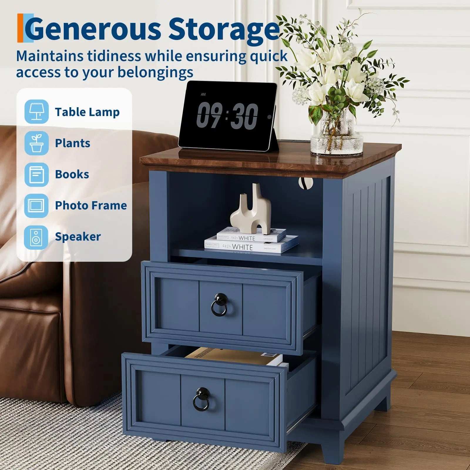 Ridgewood Farmhouse Nightstand with Charging Station