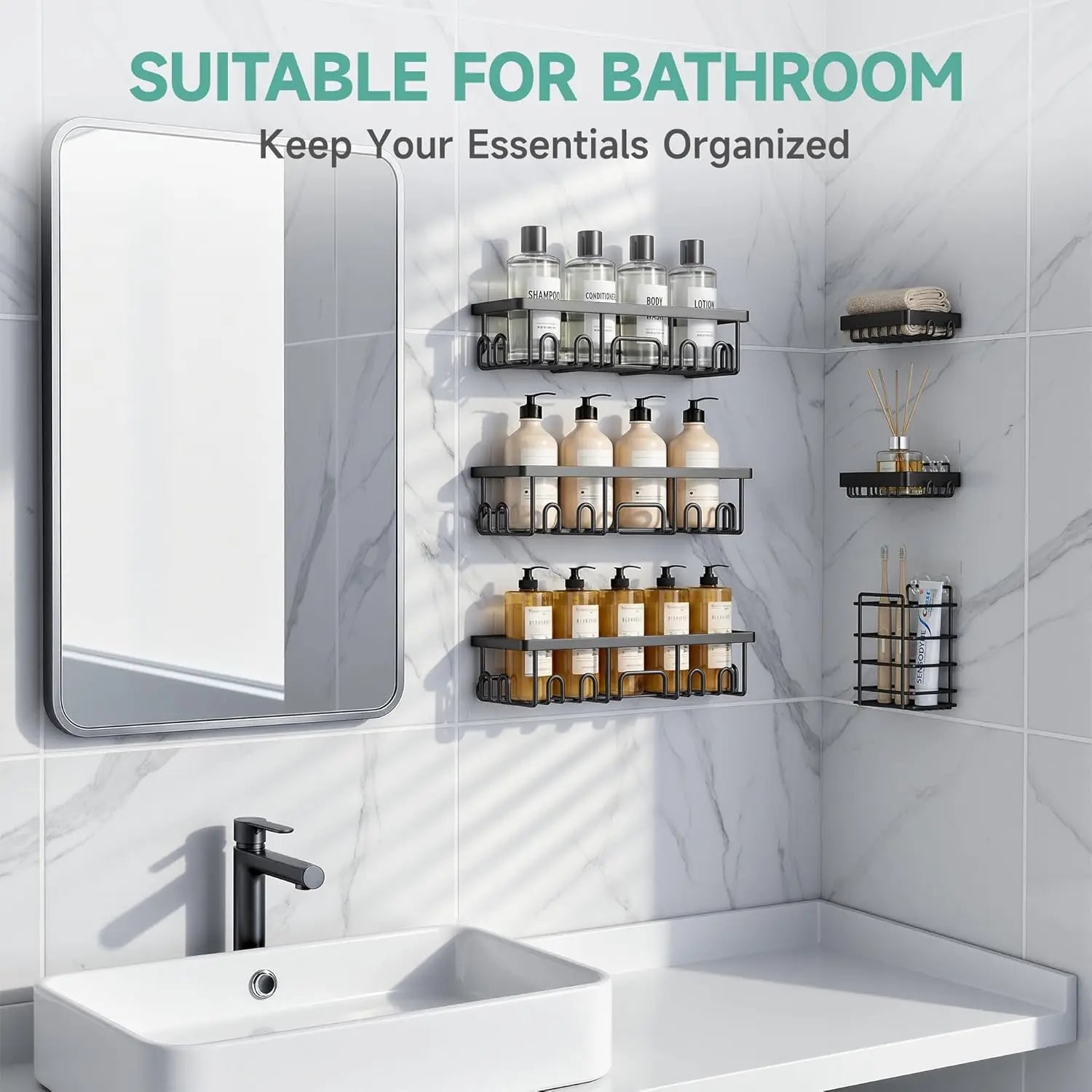 HavenHarbor 6-Piece Adhesive Shower Caddy Organizer Set