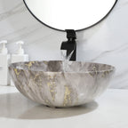 Aurora Luxe Marbled Ceramic Vessel Sink with Matte Black Waterfall Faucet Set