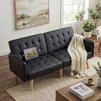 65“ Convertible Futon Sofa Bed w/ 2 USB, Upholstered Tufted Small Adjustable Folding Couch Loveseat, Modern Mid Century, Custom