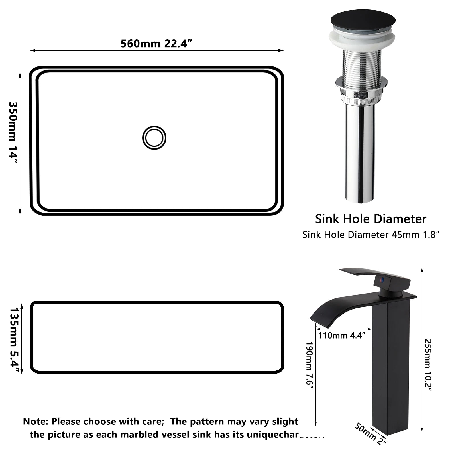 Obsidian Spa Stone Resin Vessel Sink with Waterfall Faucet Set