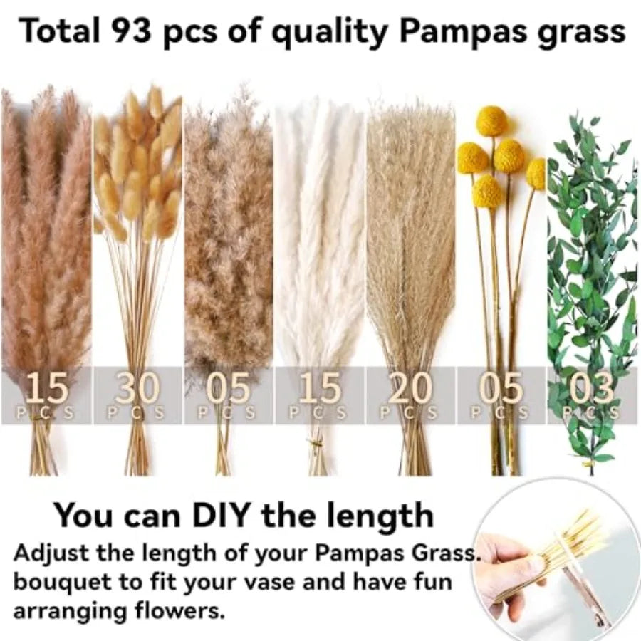 Olive Green Pampas Grass & Dried Flower Bouquet – Boho Rustic Arrangement