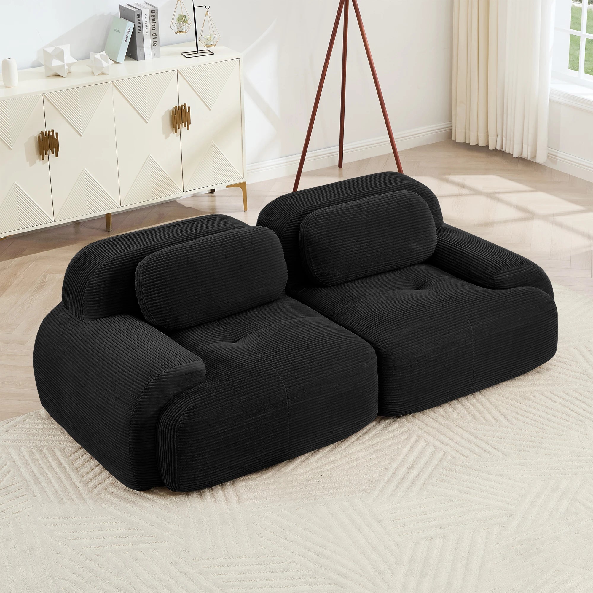 Lounge 82" Corduroy Modular Loveseat – Curved 2-Seat Cloud Sofa