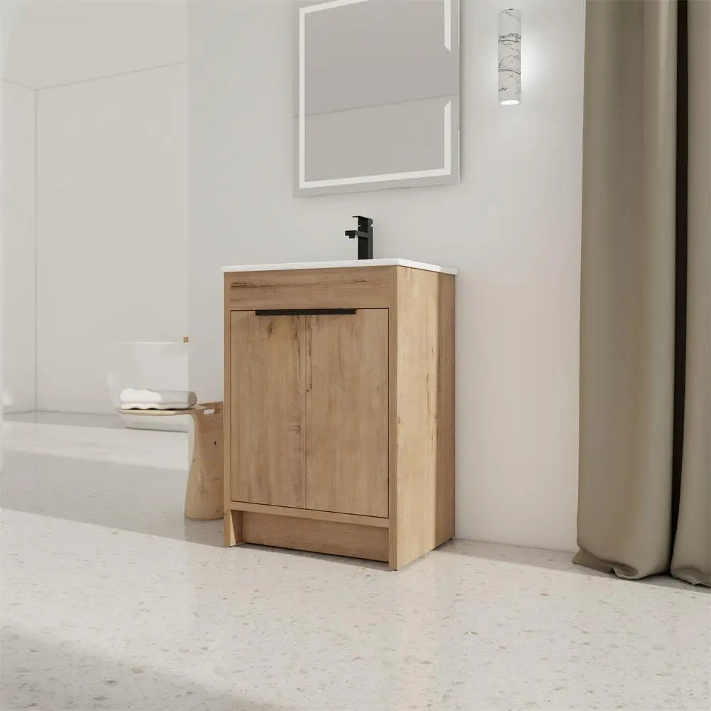 24" Freestanding Bathroom Vanity with White Ceramic Sink & 2 Soft-Close Cabinet Doors