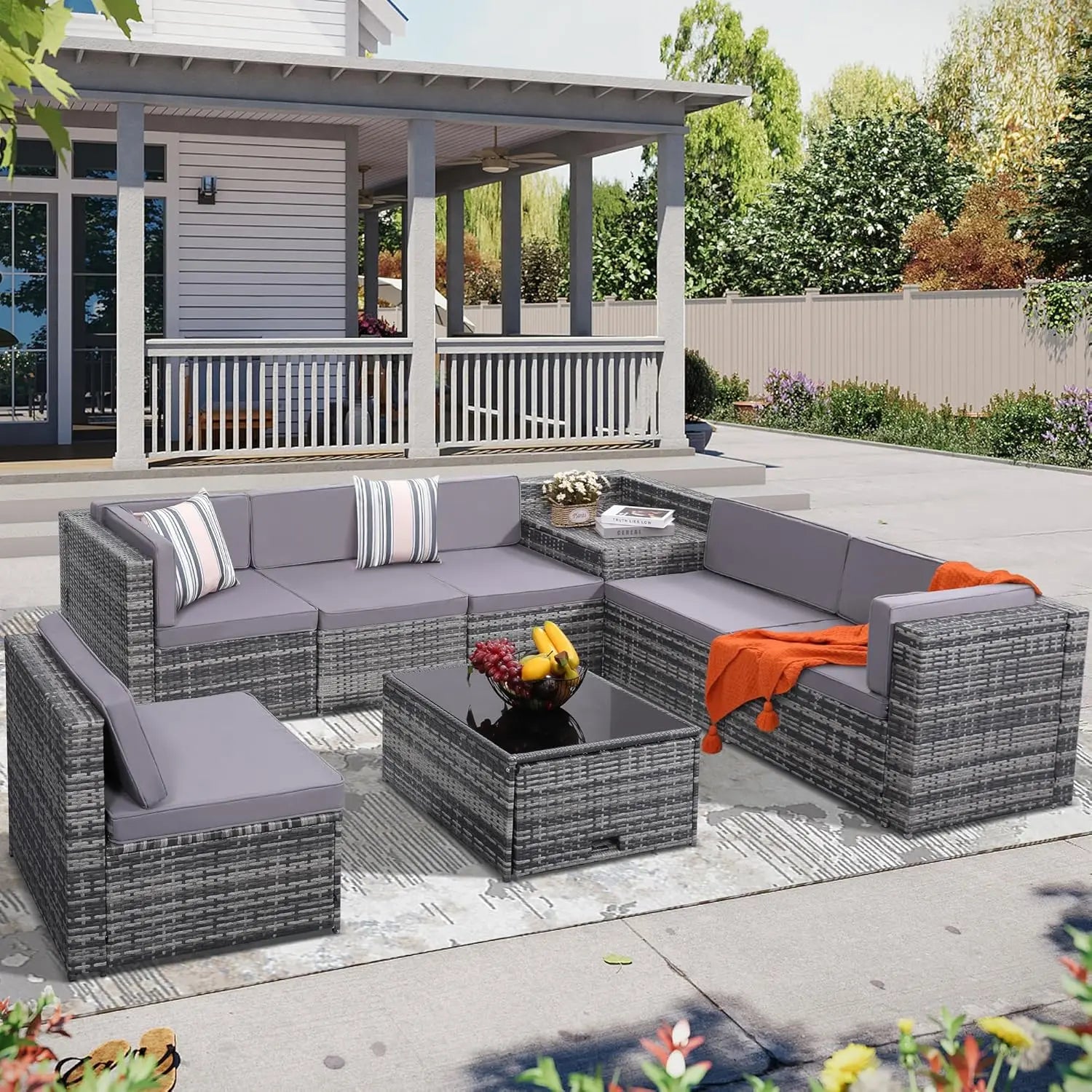 Aspen Ridge 8-Piece Outdoor Wicker Patio Sectional Set