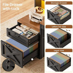 Forge Executive 65" L-Shaped Office Desk with Locking File Cabinet, LED Lighting & Power Station