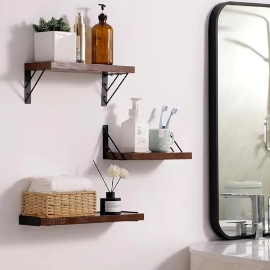Heritage Rustic Wall Shelf Collection – Triple Tier Floating Display Shelf