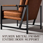 Set o 2 Accent Chairs or Living Room, Oversized aux Leather Chair, Century ern Reading Chair or Bedroom Waiting Room, Light Brow