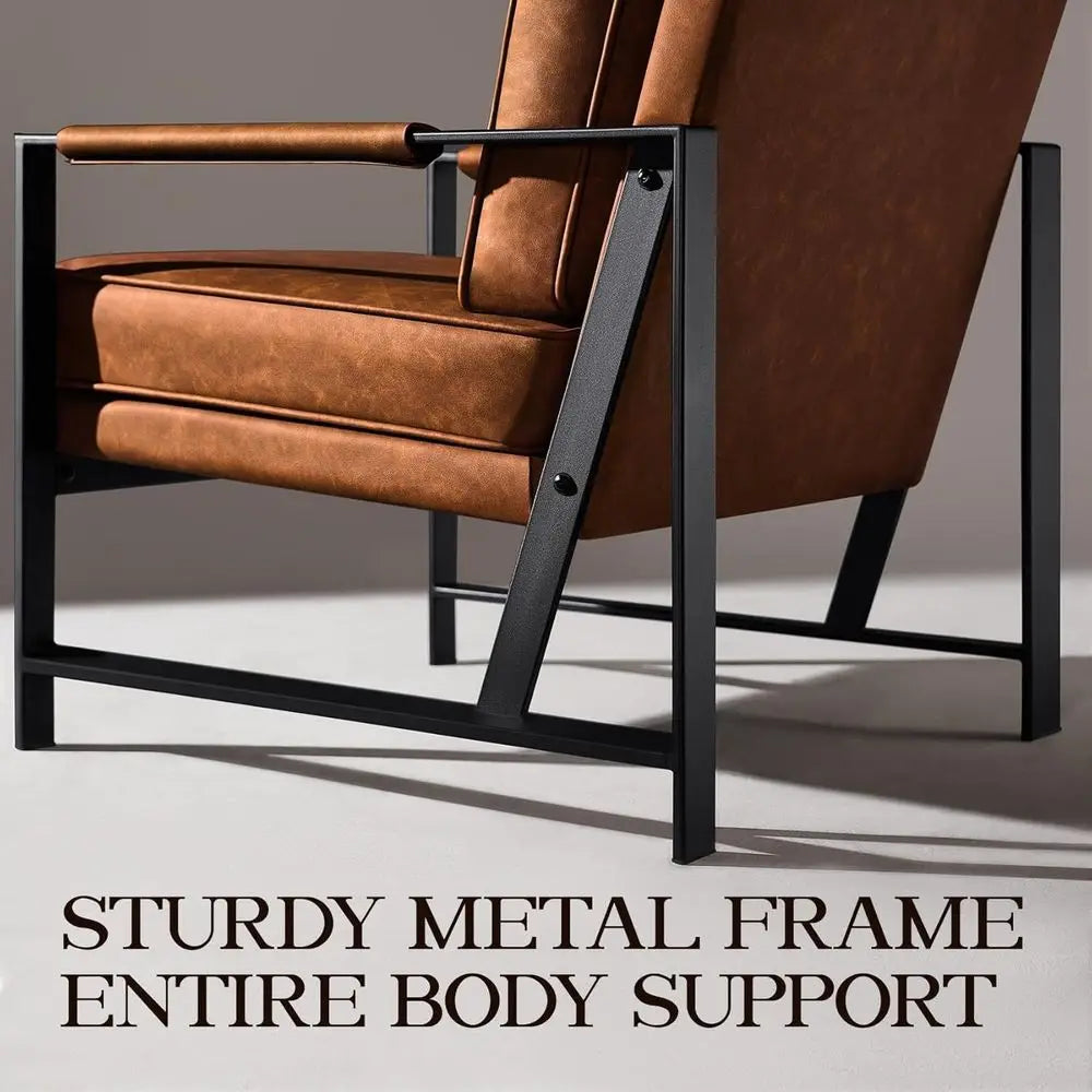 Set o 2 Accent Chairs or Living Room, Oversized aux Leather Chair, Century ern Reading Chair or Bedroom Waiting Room, Light Brow
