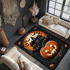 Pumpkin & Haunted House Halloween Rug – Quirky Fall Seasonal Décor