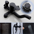 Matte Black Rainfall Shower System with Storage Shelf & Handheld Shower