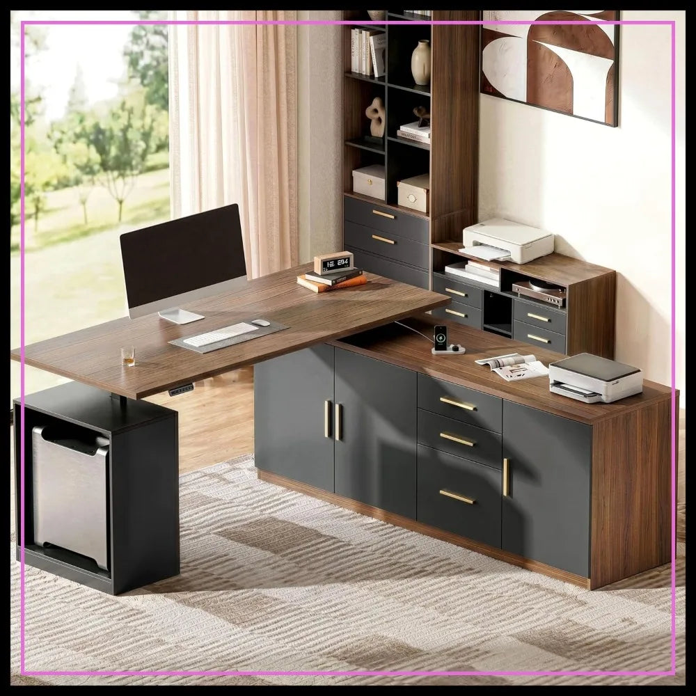 Ashton Executive 67" L-Shaped Electric Standing Desk with Drawers