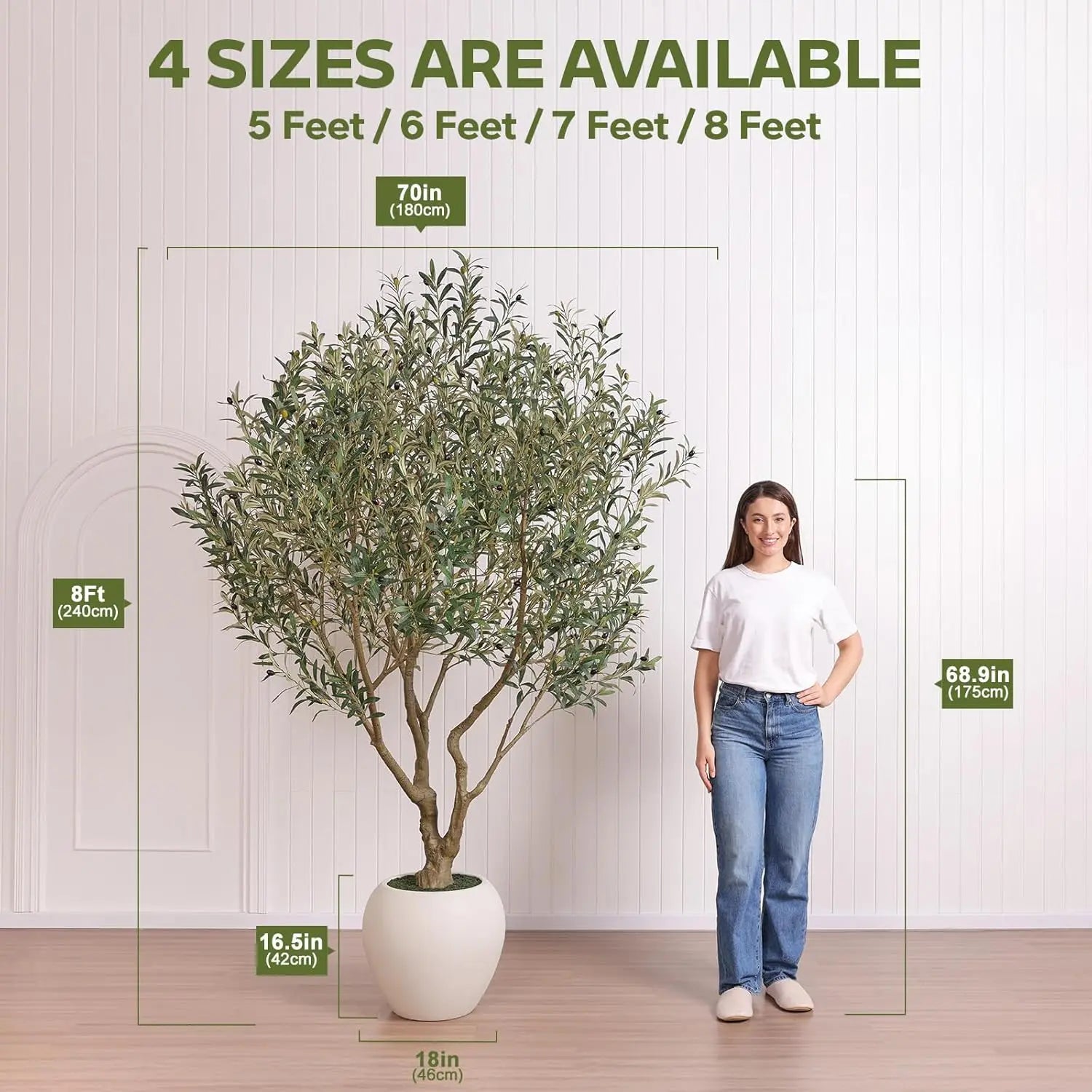 Artificial Olive Tree,8Ft Faux Silk Plant With White Pot & Vivid Leaves,UV Resistant Zero Upkeep Decor For Indoor Living Room