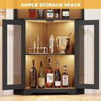 Black Corner Bar Cabinet with LED Lights & Glass Storage