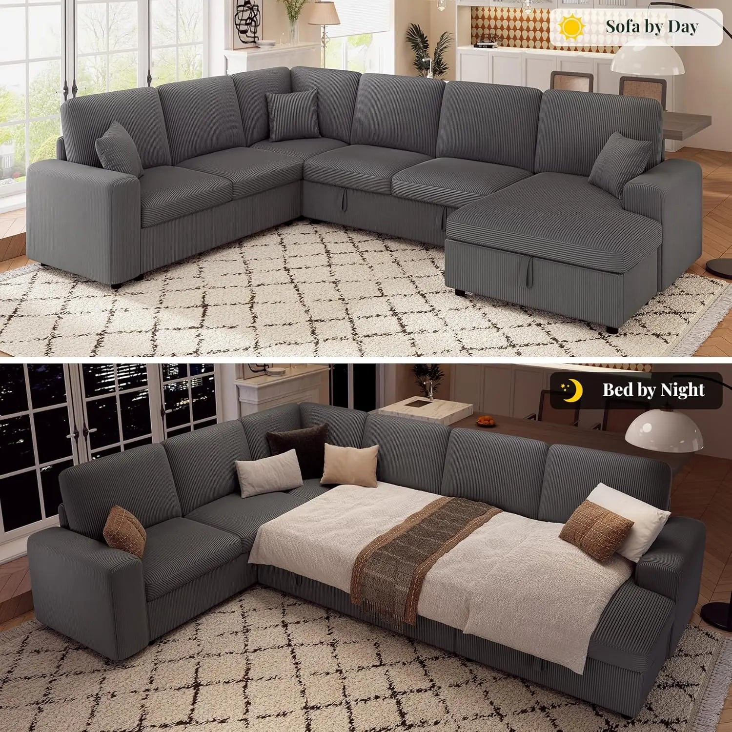 130" Sofa Bed, Sleeper Sofa, Pull Out Sleeper Couch with Storage, Convertible 6-Seater Sofa Bed for Living Room,, Customized