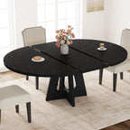 47-63 Inch Extendable Round Dining Table For 4-8, Farmhouse Oval Kitchen Table With Leaf Storage Caddy and Wood Cross Pedestal Base