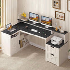 Heritage Farmhouse 62" L-Shaped Executive Desk with Storage & Power Station