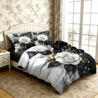 White Noble Rose Printed Duvet Cover Set