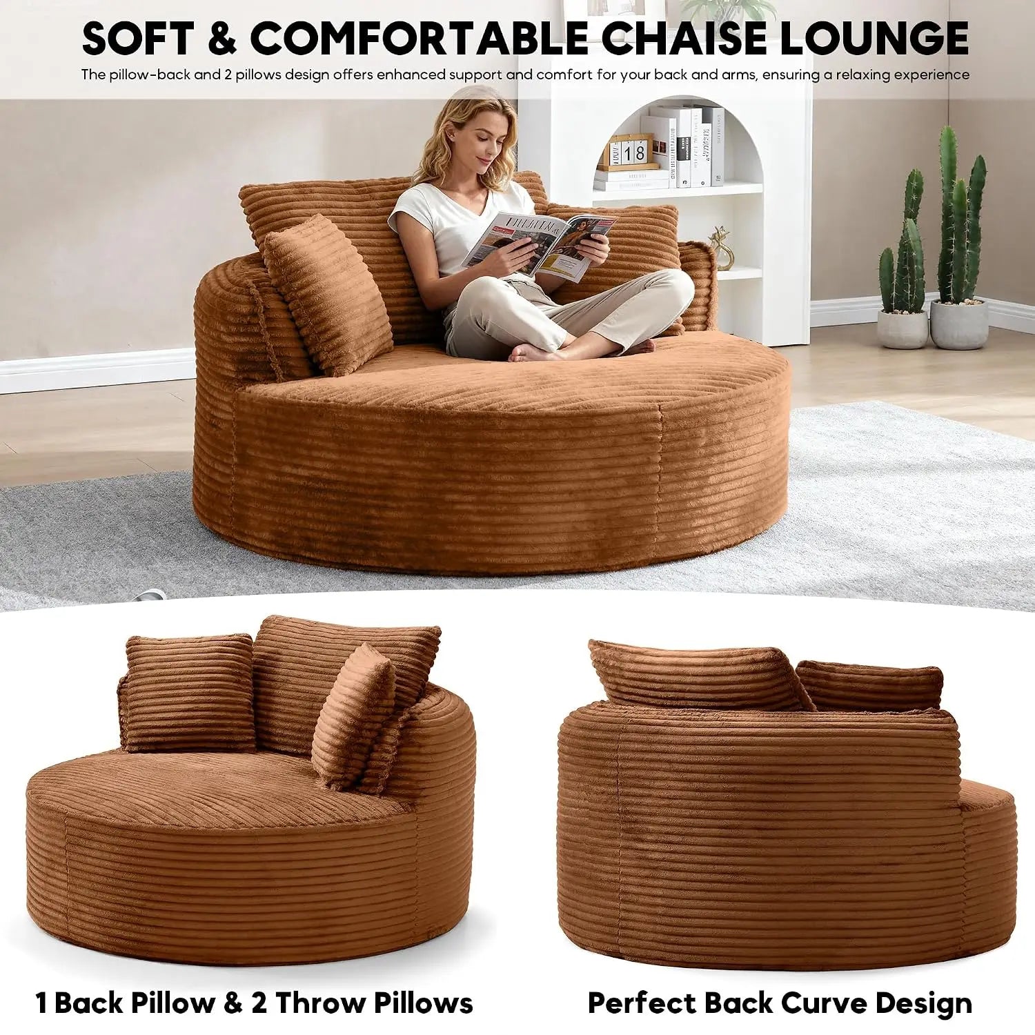 Oversized Round Corduroy Cloud Lounge Chair