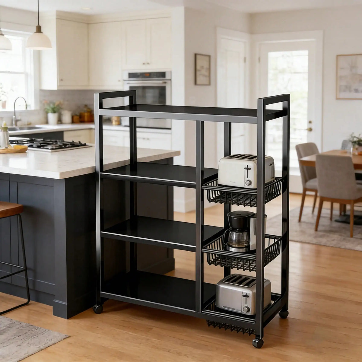 4-Tier Rolling Storage Rack with 3 Baskets