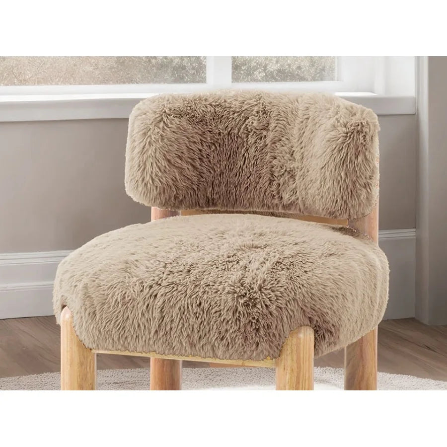 Mushroom Finish Accent Chair Fur Fabric Wooden Legs Curved Backrest Contemporary Primary Living Room For Living, Dining Rooms
