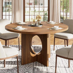Round Dining Table for 4-6, Wood Dining Room Table, Kitchen Dinner Tables | 47.2'' Farmhouse Dining Room Table with Wooden Pedestal Base, Circle, for Living Room, Balcony, Apartment, O-Shape