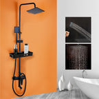 Matte Black Rainfall Shower System with Storage Shelf & Handheld Shower