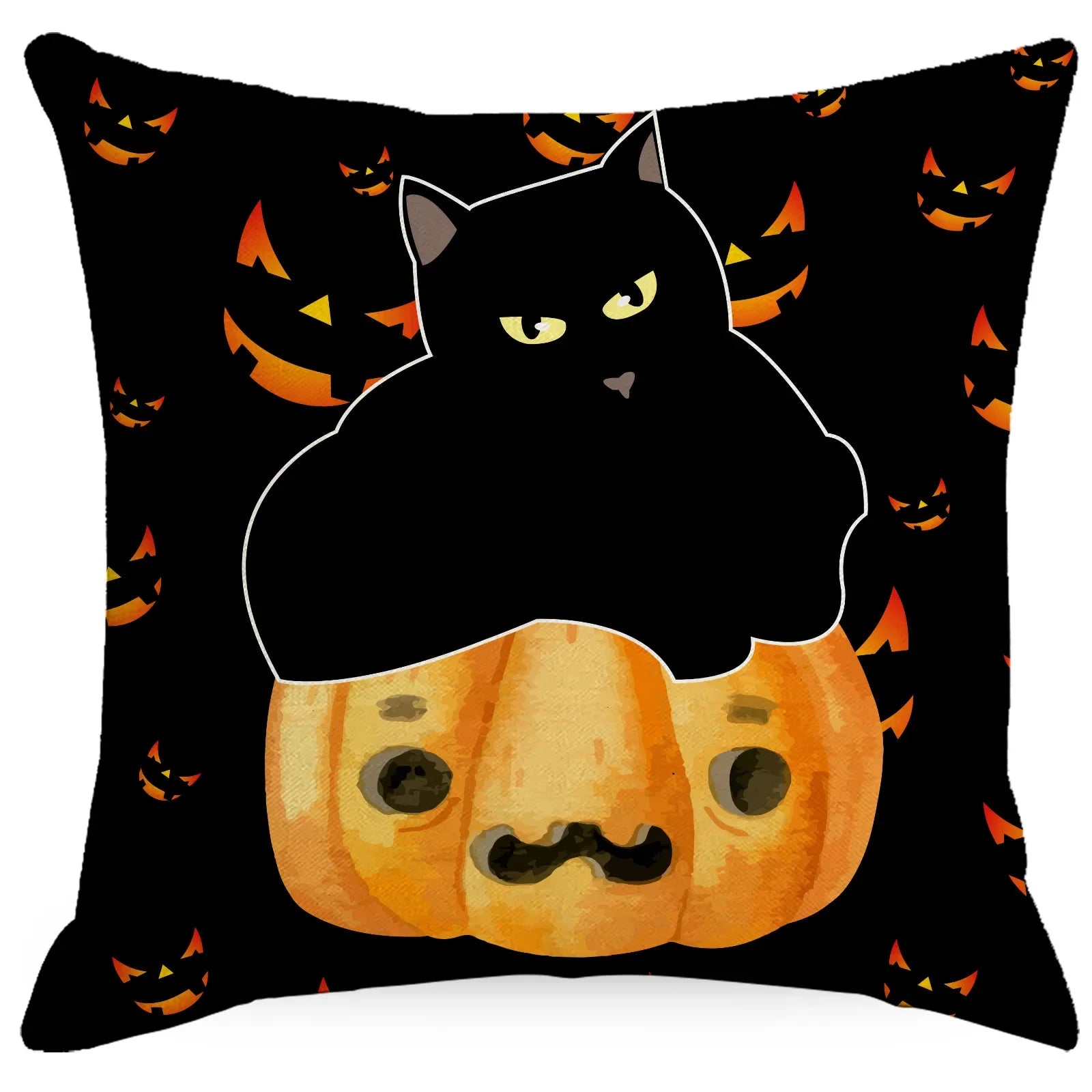 Halloween Pumpkin & Ghost Throw Pillow Cover – Spooky Fall Sofa Décor