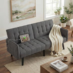 65“ Convertible Futon Sofa Bed w/ 2 USB, Upholstered Tufted Small Adjustable Folding Couch Loveseat, Modern Mid Century, Custom