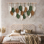 39"W×29.5"L Boho Handwoven Leaf Feather Wall Hanging Tapestry, Bohemian Wall Decor for Bedroom Nursery Dorm Living Space