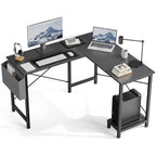 L-Shaped Corner Computer Desk with CPU Shelf & Side Storage