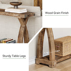 Solid Wood Console Table for Entryway, 63-Inch Narrow Farmhouse Couch Table Behind Sofa with 2-Tier Storage for Entrance, Foyer, Living Room, Long, Rustic Brown