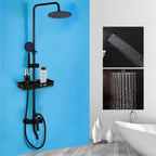 Matte Black Rainfall Shower System with Storage Shelf & Handheld Shower