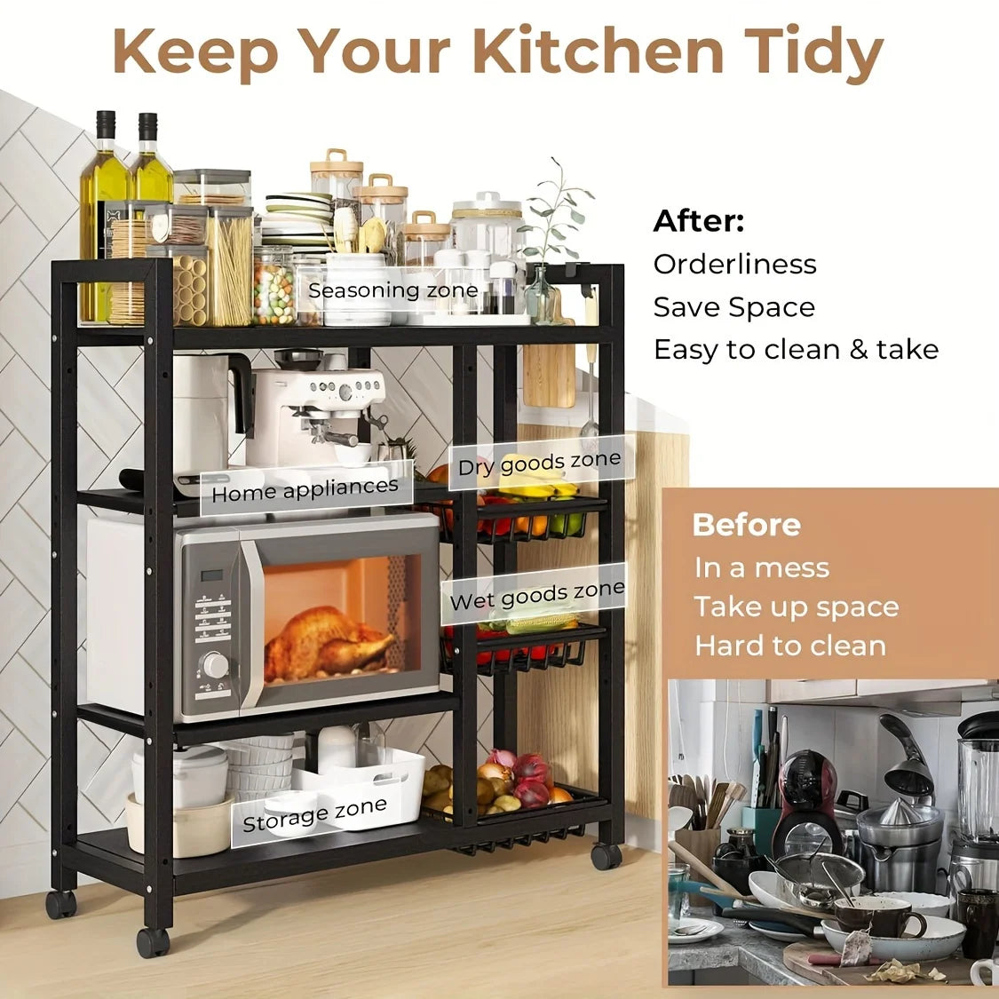 Haven Ridge Rolling Kitchen Storage Cart – 4 Tier Organizer